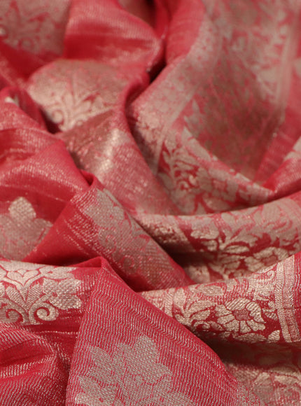 Crushed tissue saree red with zari woven buttas and zari woven floral border