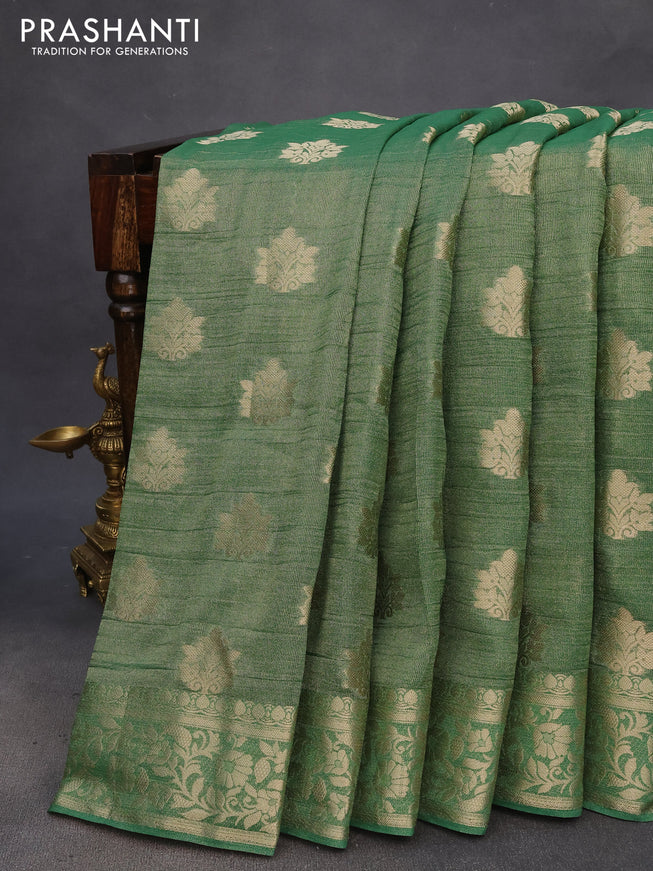 Crushed tissue saree green with zari woven buttas and zari woven floral border