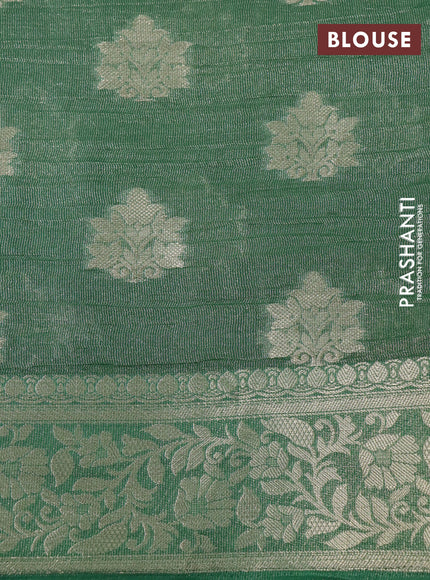 Crushed tissue saree green with zari woven buttas and zari woven floral border