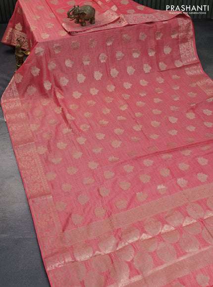 Crushed tissue saree peach pink with zari woven buttas and zari woven floral border