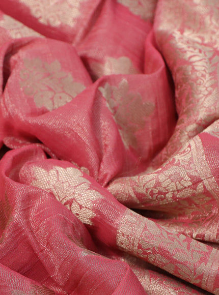 Crushed tissue saree peach pink with zari woven buttas and zari woven floral border