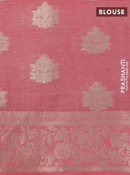 Crushed tissue saree peach pink with zari woven buttas and zari woven floral border