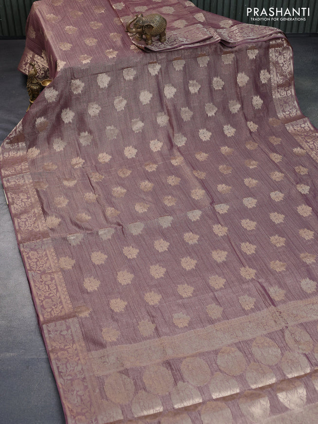 Crushed tissue saree brown shade with zari woven buttas and zari woven floral border