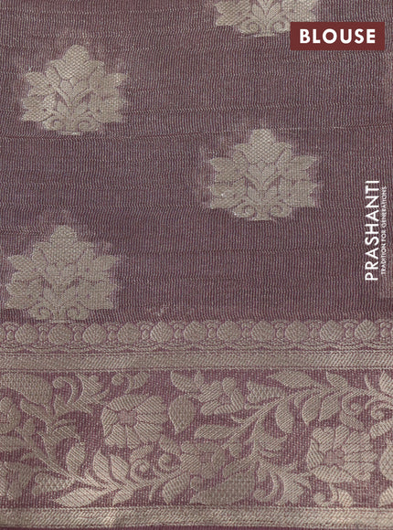 Crushed tissue saree brown shade with zari woven buttas and zari woven floral border