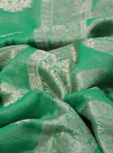 Crushed tissue saree teal green with zari woven buttas and zari woven floral border