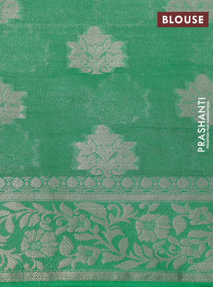 Crushed tissue saree teal green with zari woven buttas and zari woven floral border