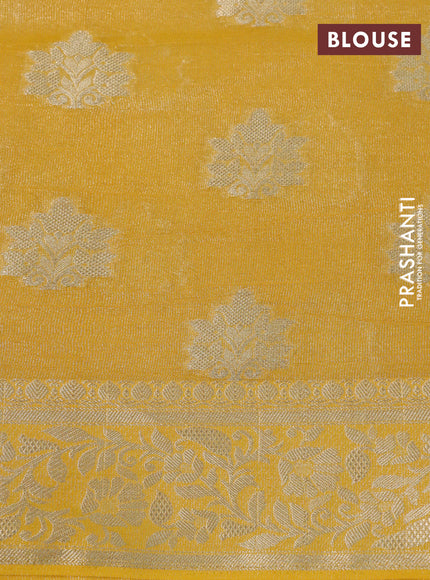 Crushed tissue saree mango yellow with zari woven buttas and zari woven floral border