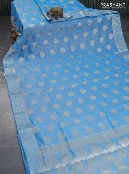 Crushed tissue saree cs blue with zari woven buttas and zari woven floral border