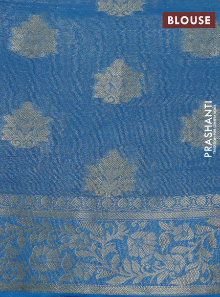 Crushed tissue saree cs blue with zari woven buttas and zari woven floral border