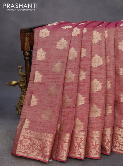 Crushed tissue saree dual shade of maroon with zari woven buttas and zari woven floral border