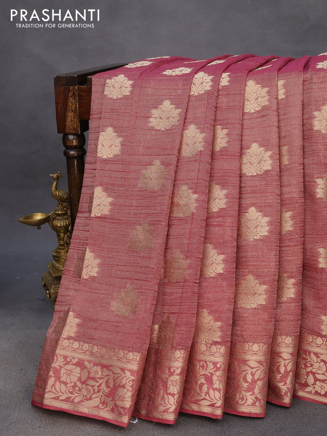 Crushed tissue saree dual shade of maroon with zari woven buttas and zari woven floral border