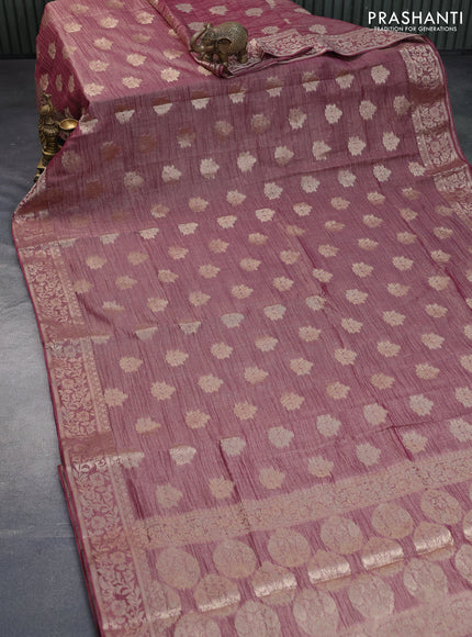 Crushed tissue saree dual shade of maroon with zari woven buttas and zari woven floral border