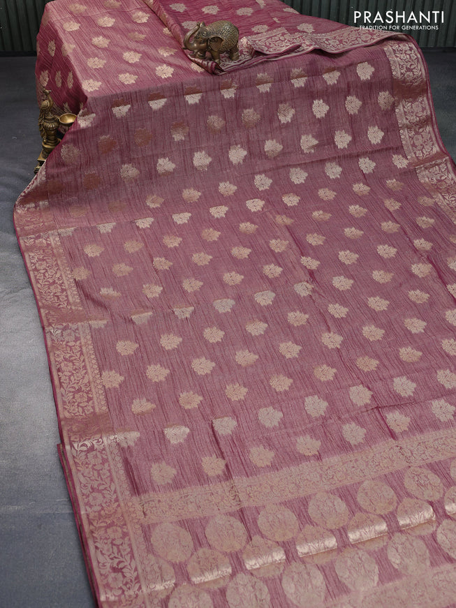 Crushed tissue saree dual shade of maroon with zari woven buttas and zari woven floral border