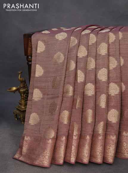 Crushed tissue saree wine shade with zari woven buttas and zari woven floral border