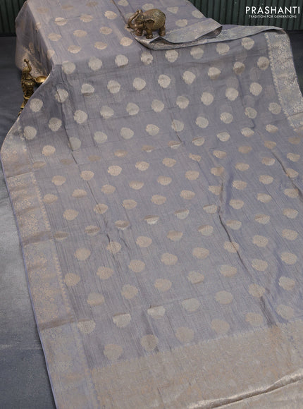 Crushed tissue saree grey with zari woven buttas and zari woven floral border