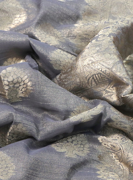 Crushed tissue saree grey with zari woven buttas and zari woven floral border