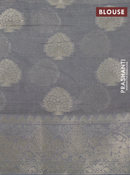 Crushed tissue saree grey with zari woven buttas and zari woven floral border