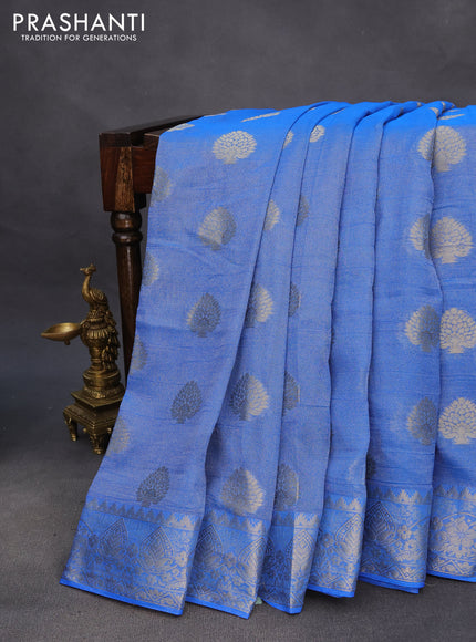 Crushed tissue saree royal blue with zari woven buttas and zari woven floral border