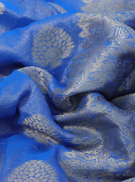 Crushed tissue saree royal blue with zari woven buttas and zari woven floral border