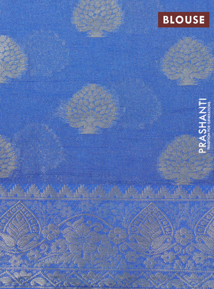 Crushed tissue saree royal blue with zari woven buttas and zari woven floral border