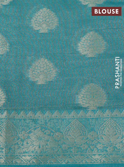 Crushed tissue saree teal blue with zari woven buttas and zari woven floral border