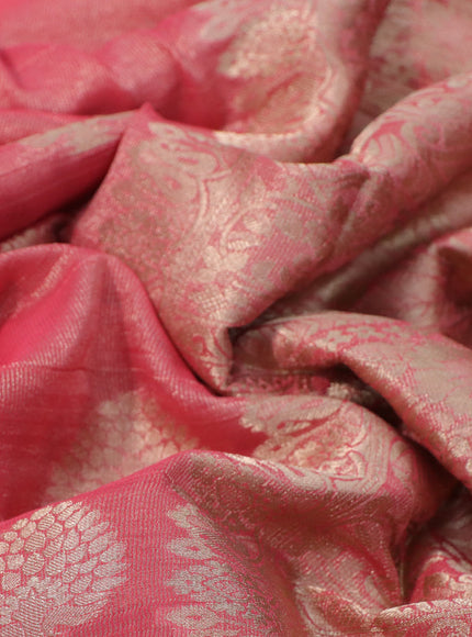 Crushed tissue saree pink with zari woven buttas and zari woven floral border