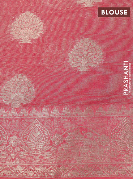 Crushed tissue saree pink with zari woven buttas and zari woven floral border