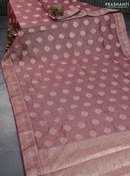 Crushed tissue saree wine shade with zari woven buttas and zari woven floral border