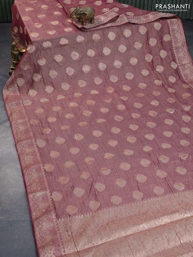 Crushed tissue saree wine shade with zari woven buttas and zari woven floral border