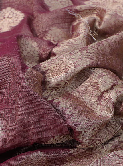 Crushed tissue saree wine shade with zari woven buttas and zari woven floral border