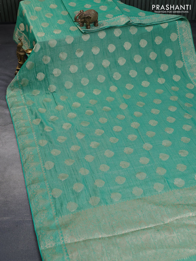 Crushed tissue saree green with zari woven buttas and zari woven floral border