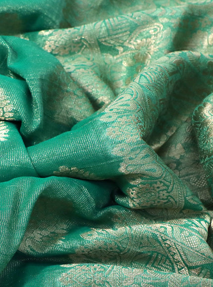 Crushed tissue saree green with zari woven buttas and zari woven floral border