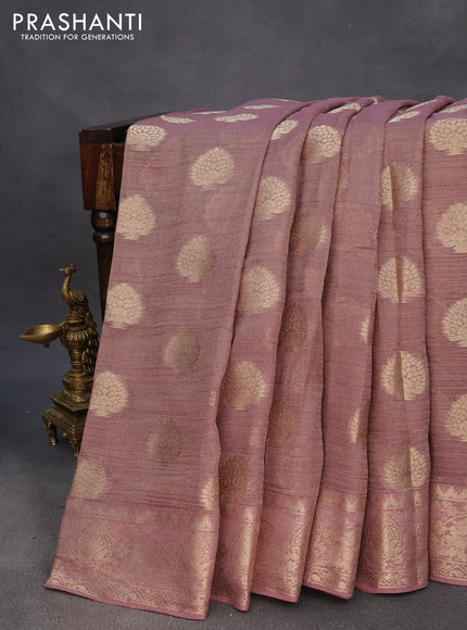 Crushed tissue saree mild purple with zari woven buttas and zari woven floral border