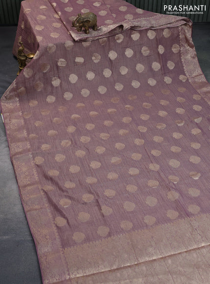 Crushed tissue saree mild purple with zari woven buttas and zari woven floral border