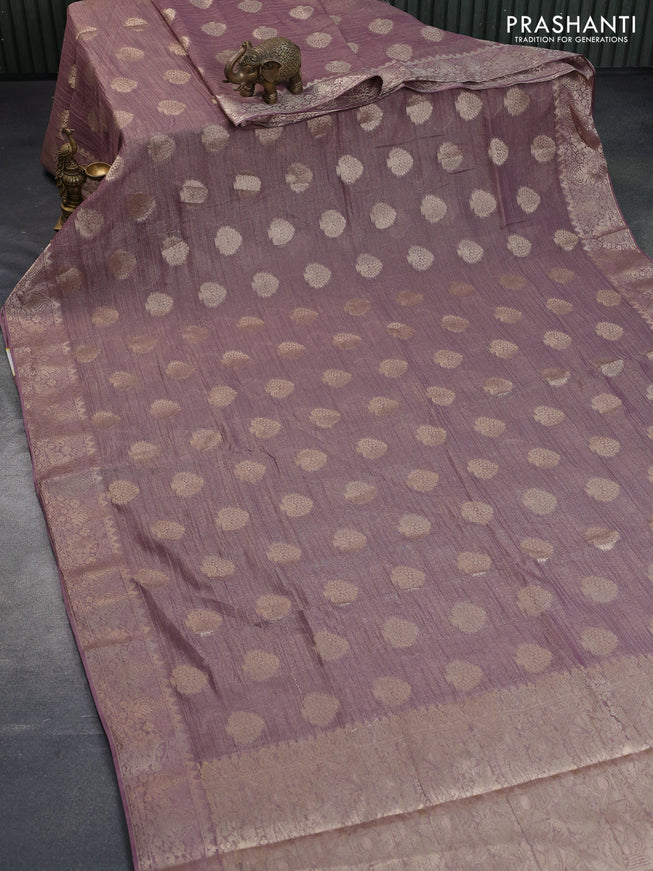 Crushed tissue saree mild purple with zari woven buttas and zari woven floral border