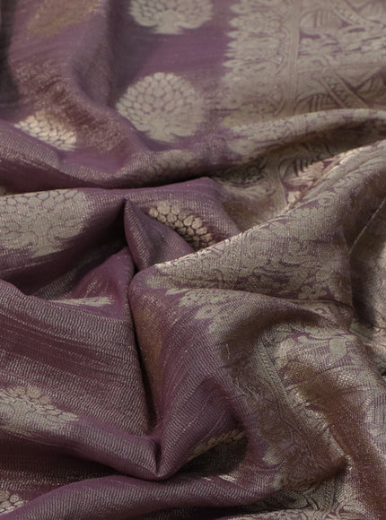 Crushed tissue saree mild purple with zari woven buttas and zari woven floral border