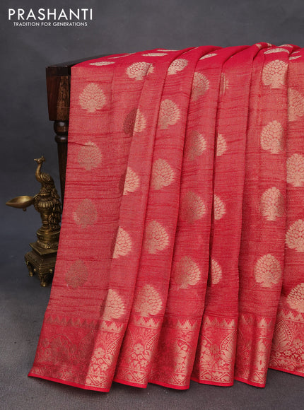 Crushed tissue saree red with zari woven buttas and zari woven floral border