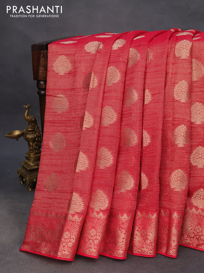 Crushed tissue saree red with zari woven buttas and zari woven floral border