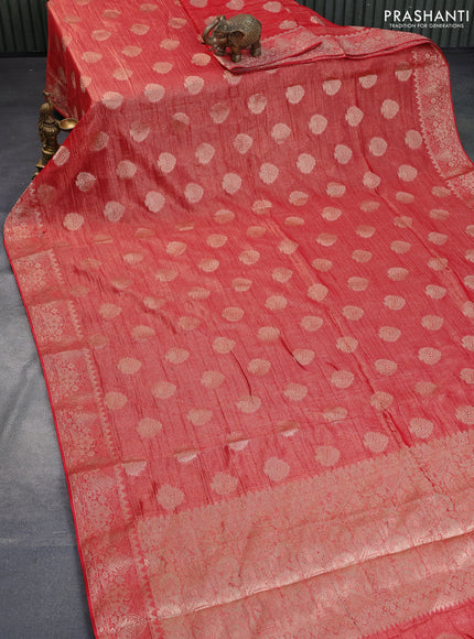 Crushed tissue saree red with zari woven buttas and zari woven floral border