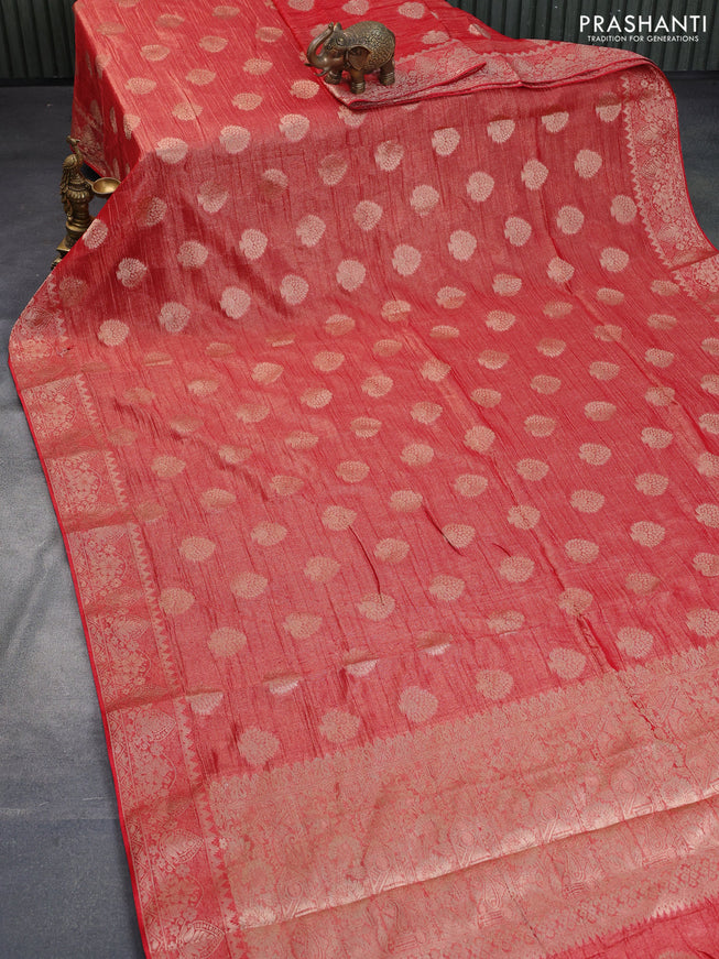 Crushed tissue saree red with zari woven buttas and zari woven floral border