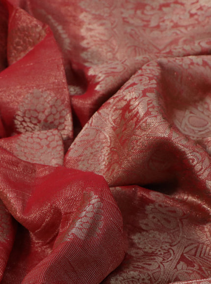 Crushed tissue saree red with zari woven buttas and zari woven floral border