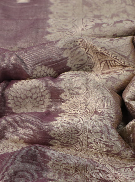 Crushed tissue saree wine shade with zari woven buttas and zari woven floral border