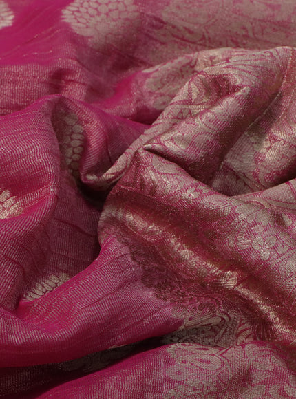 Crushed tissue saree pink with zari woven buttas and zari woven floral border