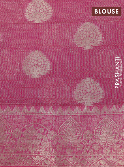 Crushed tissue saree pink with zari woven buttas and zari woven floral border