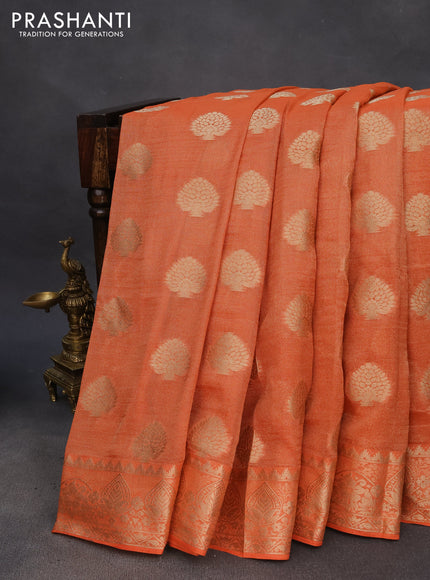 Crushed tissue saree orange with zari woven buttas and zari woven floral border