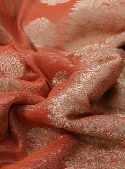 Crushed tissue saree orange with zari woven buttas and zari woven floral border