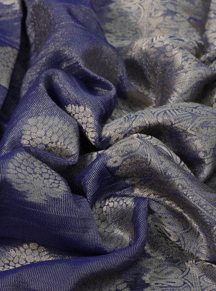 Crushed tissue saree dark blue with zari woven buttas and zari woven floral border