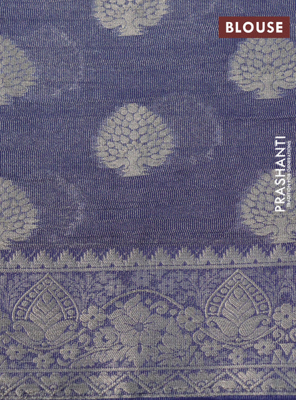 Crushed tissue saree dark blue with zari woven buttas and zari woven floral border