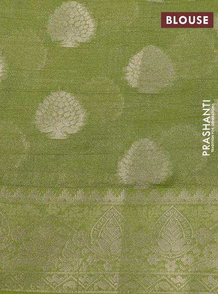 Crushed tissue saree mehendi green with zari woven buttas and zari woven floral border