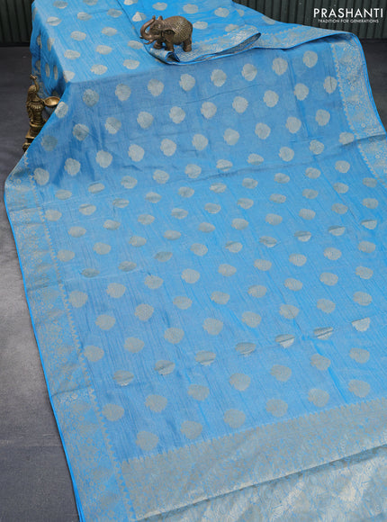 Crushed tissue saree cs blue with zari woven buttas and zari woven floral border